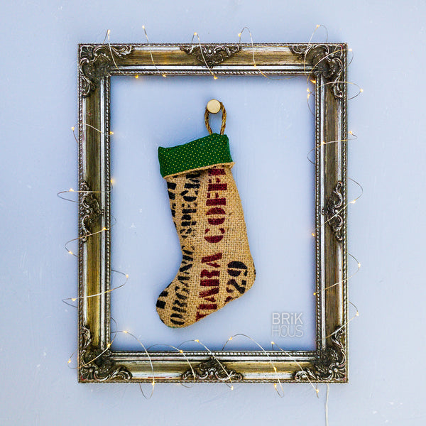 FREE SHIP - Burlap Mini-Stocking & Naughty Coal Magnets - Hand-Cast Punkcrete™ - 1 stocking + 4pcs magnets