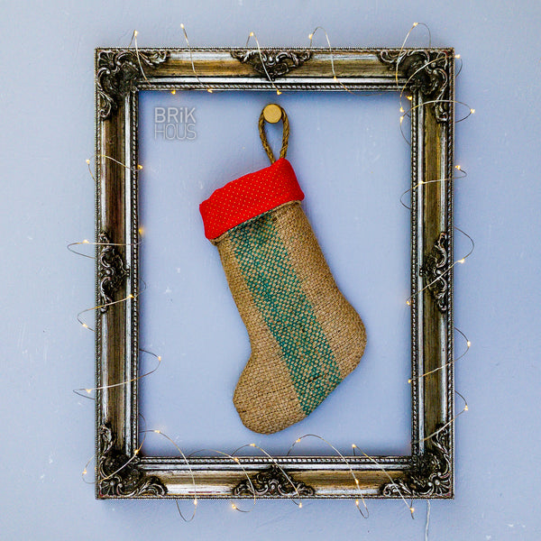 FREE SHIP - Burlap Mini-Stocking & Naughty Coal Magnets - Hand-Cast Punkcrete™ - 1 stocking + 4pcs magnets