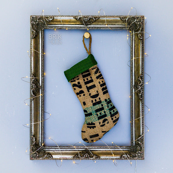 FREE SHIP - Burlap Mini-Stocking & Naughty Coal Magnets - Hand-Cast Punkcrete™ - 1 stocking + 4pcs magnets