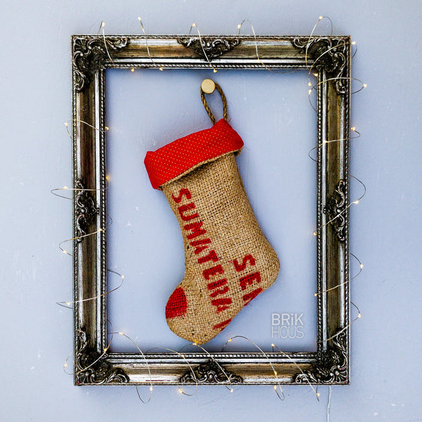 FREE SHIP - Burlap Mini-Stocking & Naughty Coal Magnets - Hand-Cast Punkcrete™ - 1 stocking + 4pcs magnets