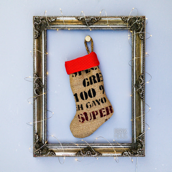 FREE SHIP - Burlap Mini-Stocking & Naughty Coal Magnets - Hand-Cast Punkcrete™ - 1 stocking + 4pcs magnets