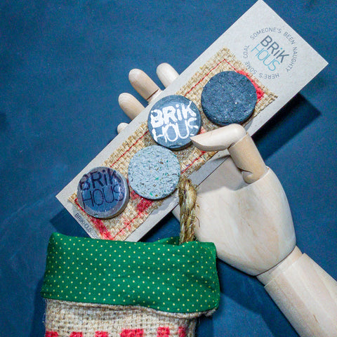 FREE SHIP - Burlap Mini-Stocking & Naughty Coal Magnets - Hand-Cast Punkcrete™ - 1 stocking + 4pcs magnets