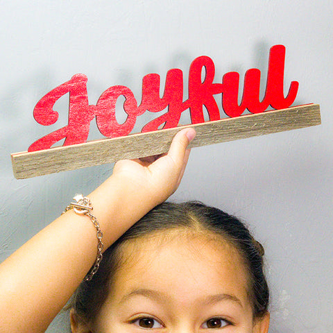 FREE SHIP - Joyful Affirmation Mantel Sign - Footlong Solid Bass & Oak Wood