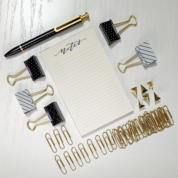 ubrands ballpoint pen set polka dot stripes office stationery kit gold paperclips arrow push pins large binder clips handwritten notes notepad