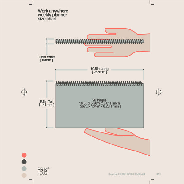brik hous size chart illustration work anywhere weekly planner notepad notebook with coil binding